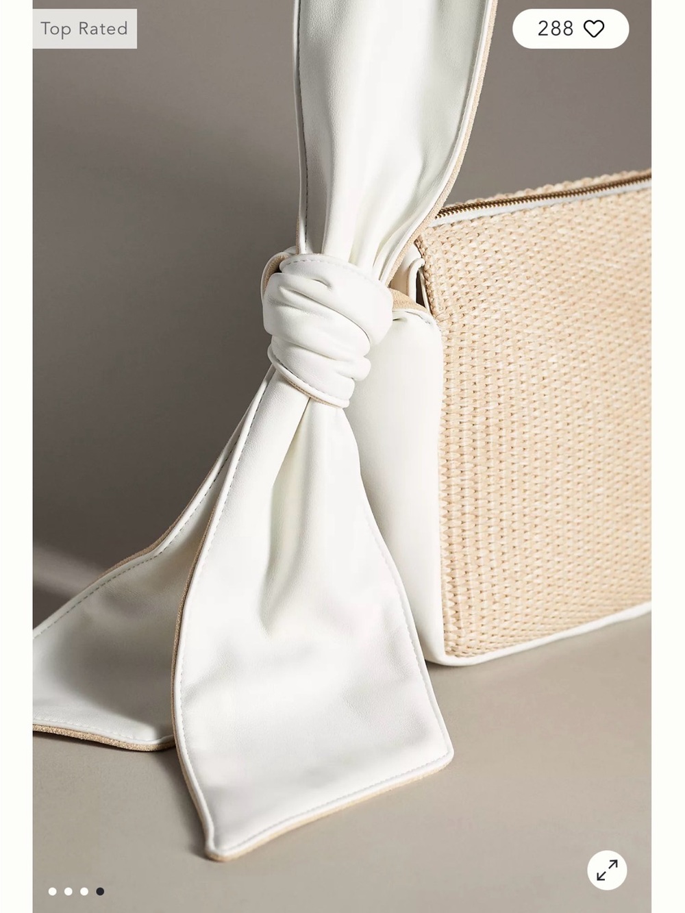 Cream Woven Shoulder Bag with White Knot Strap - Picture 2 of 9